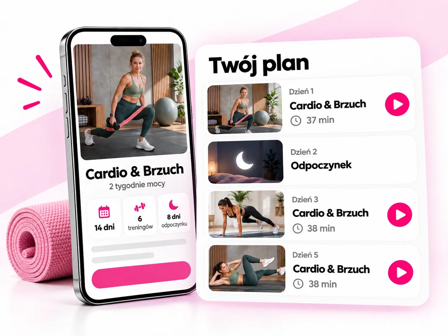 Wyzwanie Cardio & Brzuch – 2 tygodnie mocy z listą treningów i dniem odpoczynku